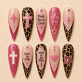 Faith Easter Cross & Leopard French Tip Glitter Press On Nails