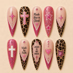 Faith Easter Cross & Leopard French Tip Glitter Press On Nails