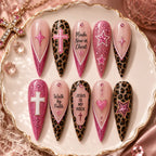 Faith Easter Cross & Leopard French Tip Glitter Press On Nails