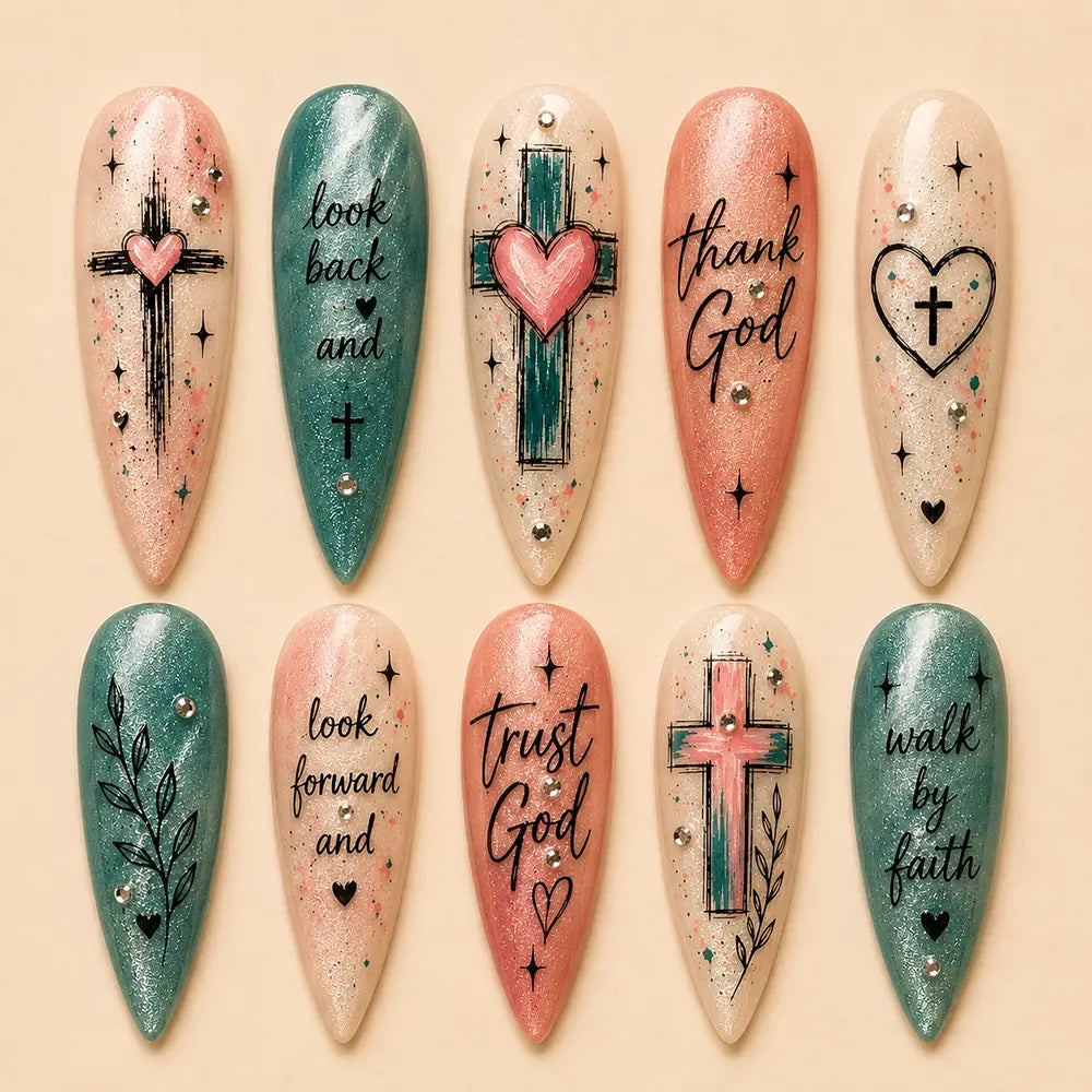 Faith Easter Cross & Scripture Cat Eye Press On Nails