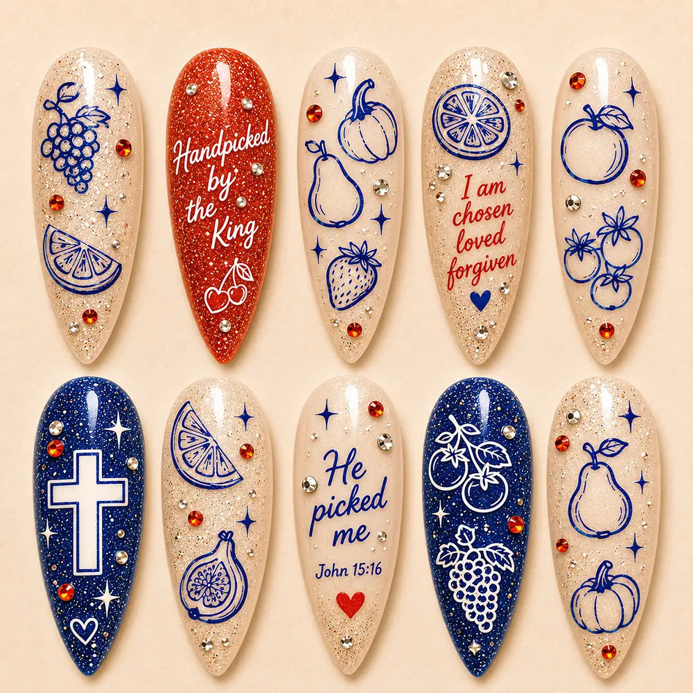 Faith Harvest Fruit Glitter Press On Nails