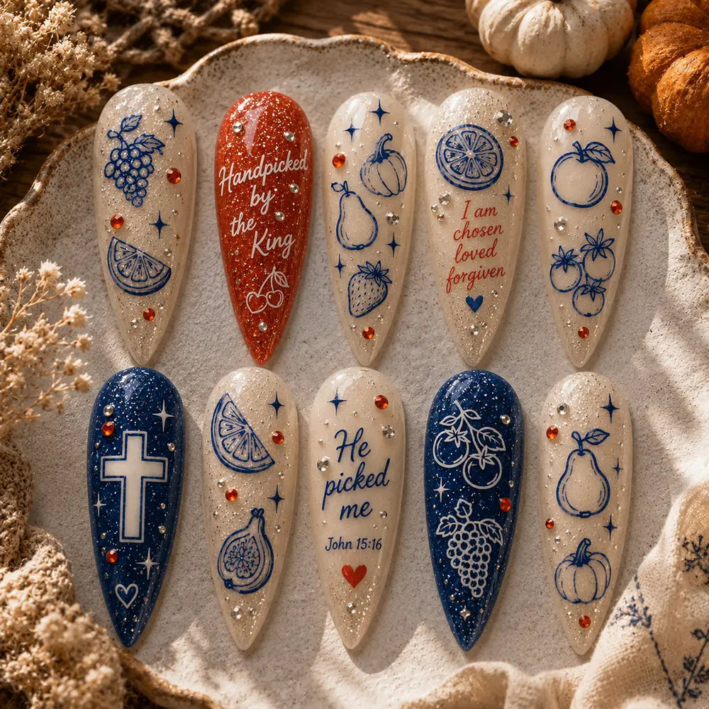 Faith Harvest Fruit Glitter Press On Nails