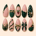 Festive Green Bow & Berry 3D Press On Nails — image 1