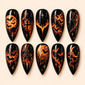 Fiery Bat Moon Halloween Stiletto Press On Nails — image 1