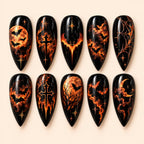 Fiery Bat Moon Halloween Stiletto Press On Nails — image 1