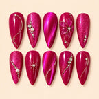 Fuchsia Crystal Bloom Glitter Press On Nails — image 1
