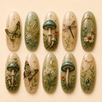 Garden Butterfly & Mushroom Gold Accent 3D Press On Nails