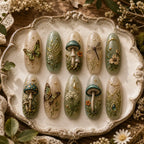 Garden Butterfly & Mushroom Gold Accent 3D Press On Nails