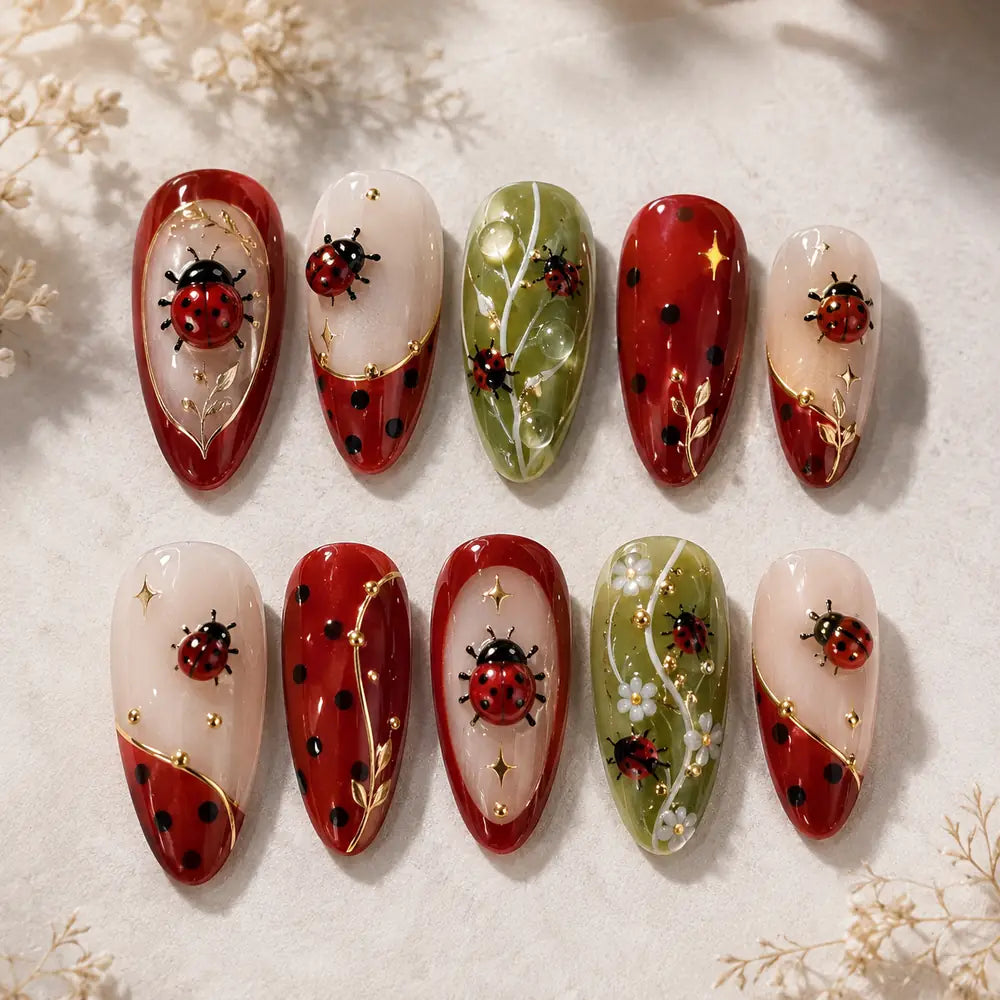 Garden Ladybug 3D Jelly Press On Nails — image 2