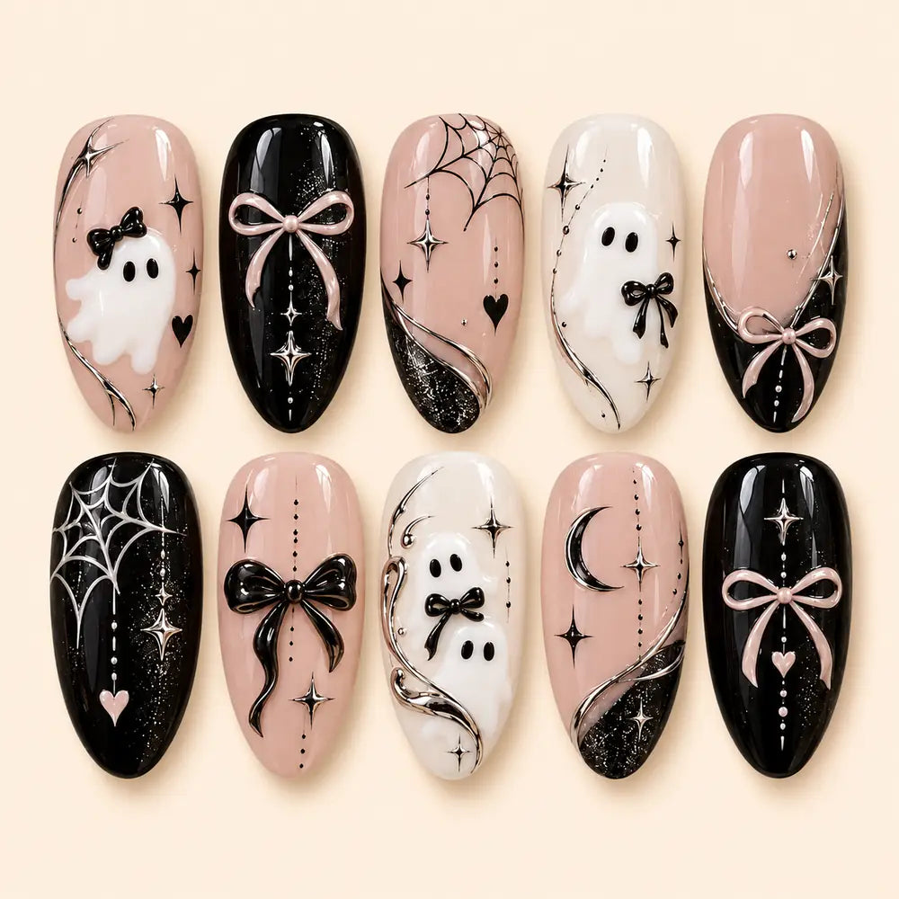 Ghostly Bows Halloween Press On Nails — image 1