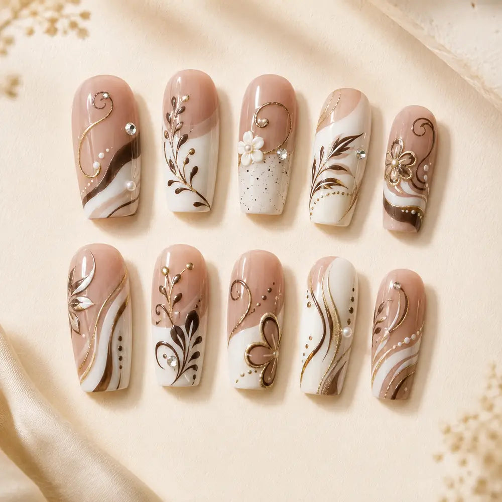 Gilded Botanical Blossom Press On Nails — image 2