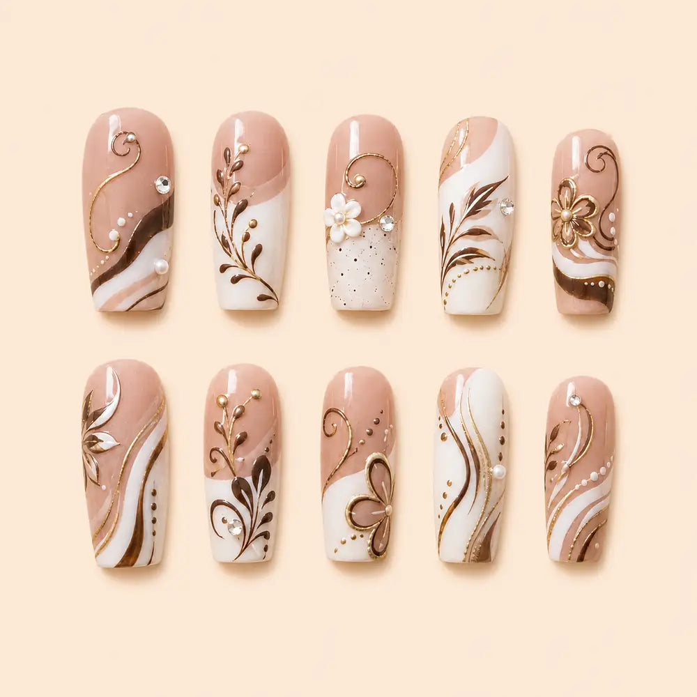 Gilded Botanical Blossom Press On Nails — image 1