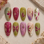 Gilded Botanical Floral 3D Press On Nails — image 2