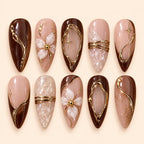 Gilded Cocoa Floral 3D Press On Nails — image 1