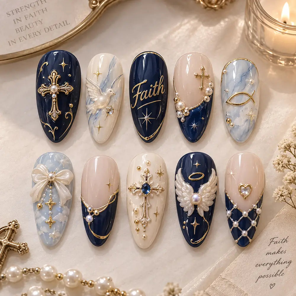 Gilded Faith Cross & Angel 3D Press On Nails — image 2