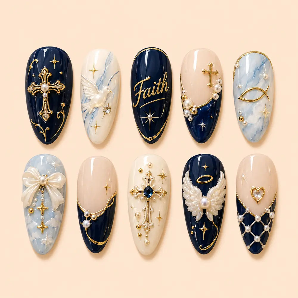 Gilded Faith Cross & Angel 3D Press On Nails — image 1