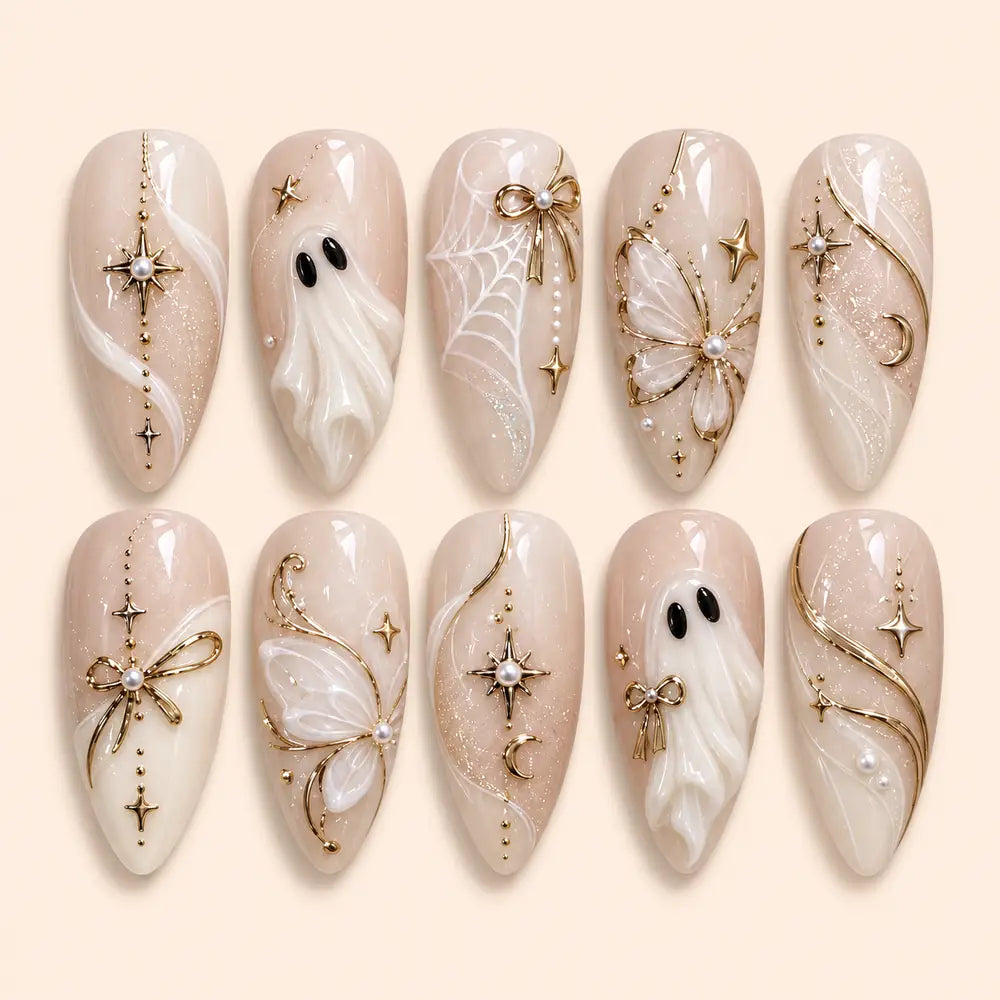 Gilded Ghost and Butterfly 3D Press On Nails — image 1