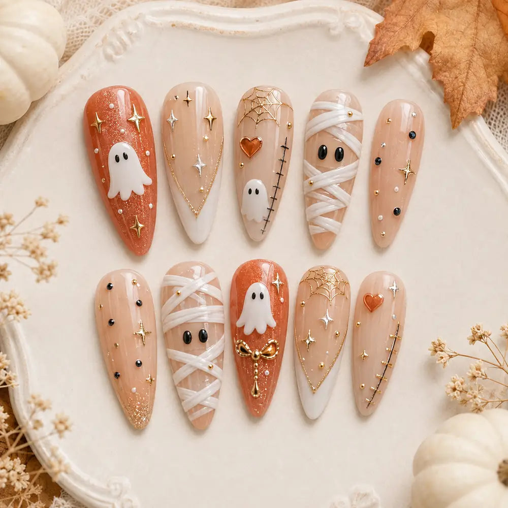 Gilded Ghost and Mummy Halloween Press On Nails — image 2