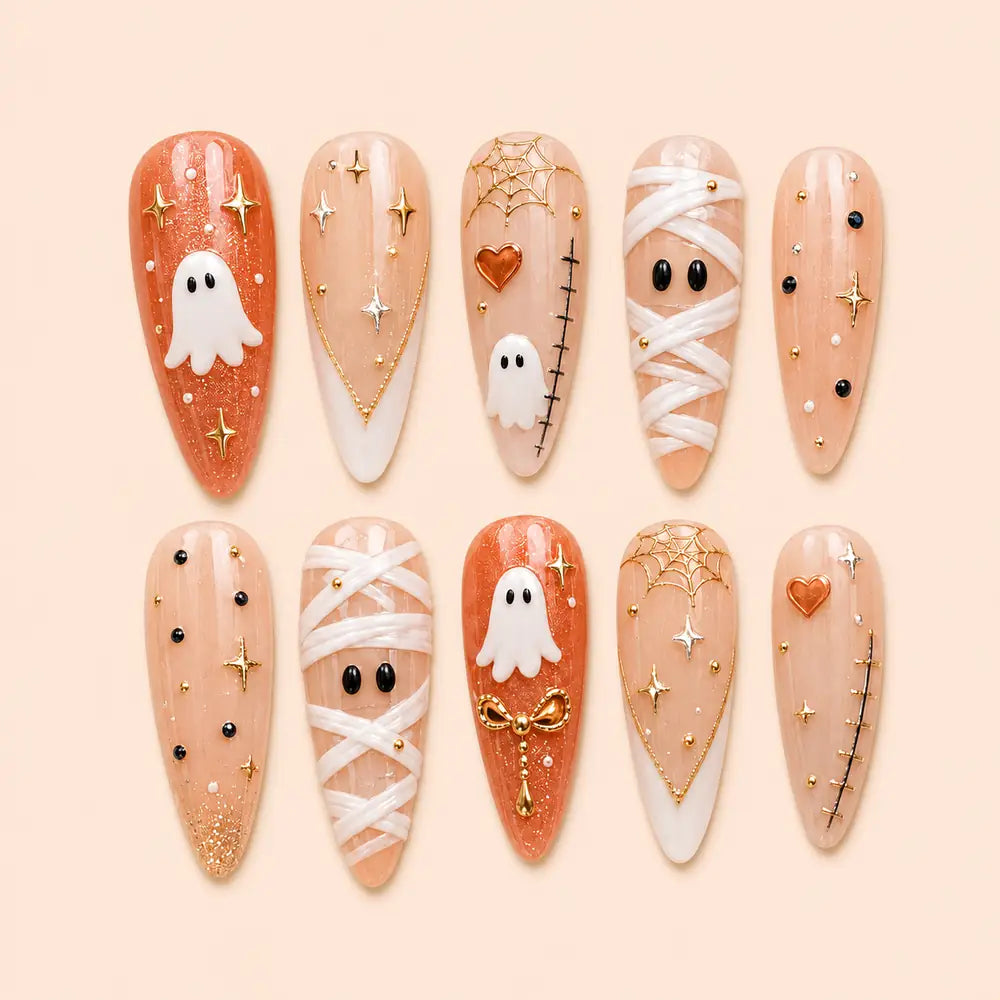Gilded Ghost and Mummy Halloween Press On Nails — image 1