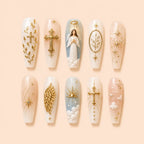 Gilded Guardian Angel Cross Press On Nails — image 1