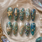 Gilded Mermaid Mosaic 3D Press On Nails — image 2