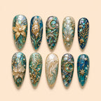 Gilded Mermaid Mosaic 3D Press On Nails — image 1