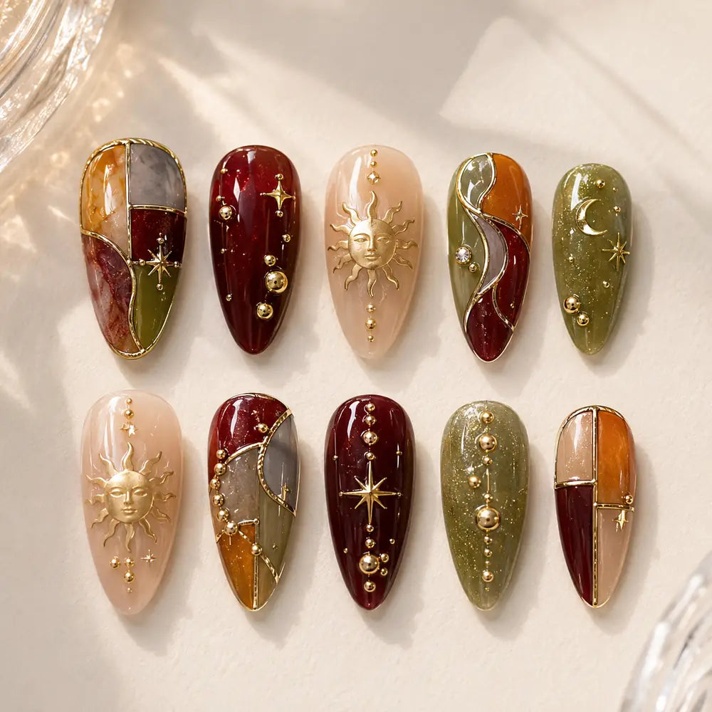 Gilded Sun and Moon Mosaic Press On Nails — image 2