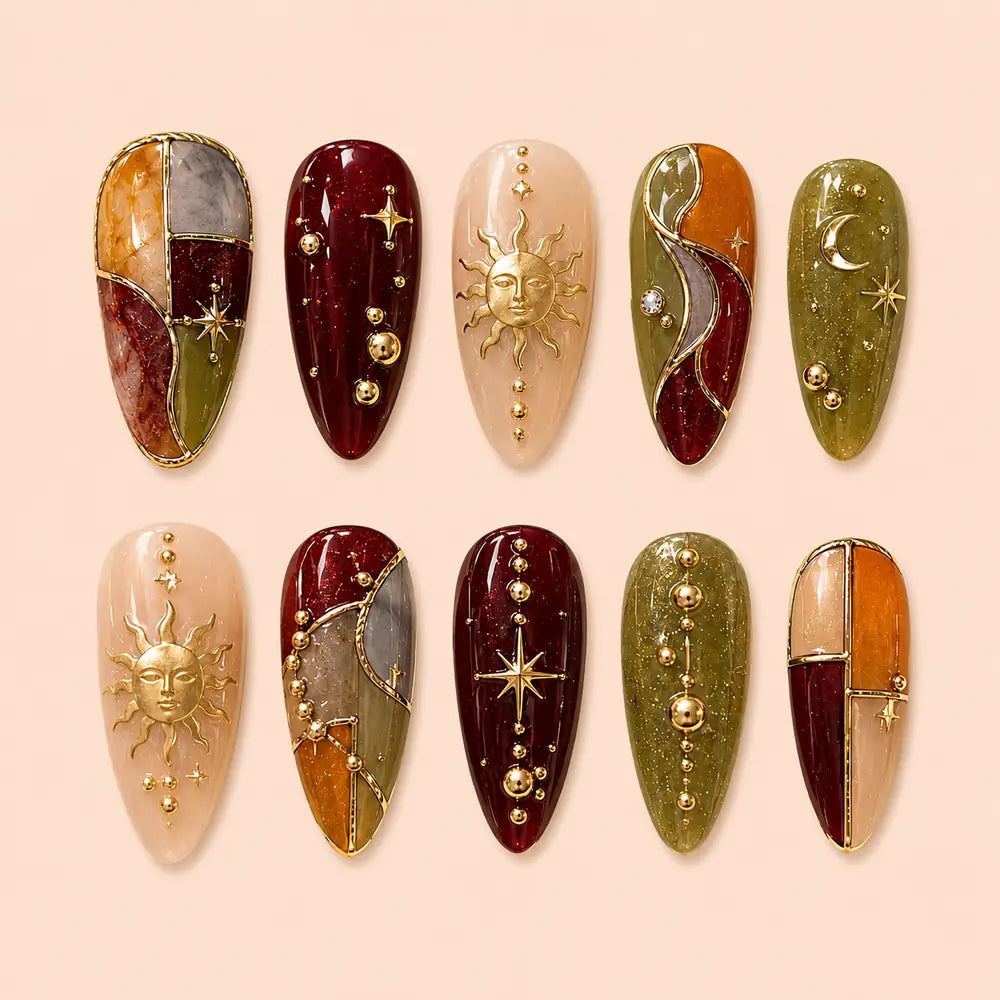Gilded Sun and Moon Mosaic Press On Nails — image 1