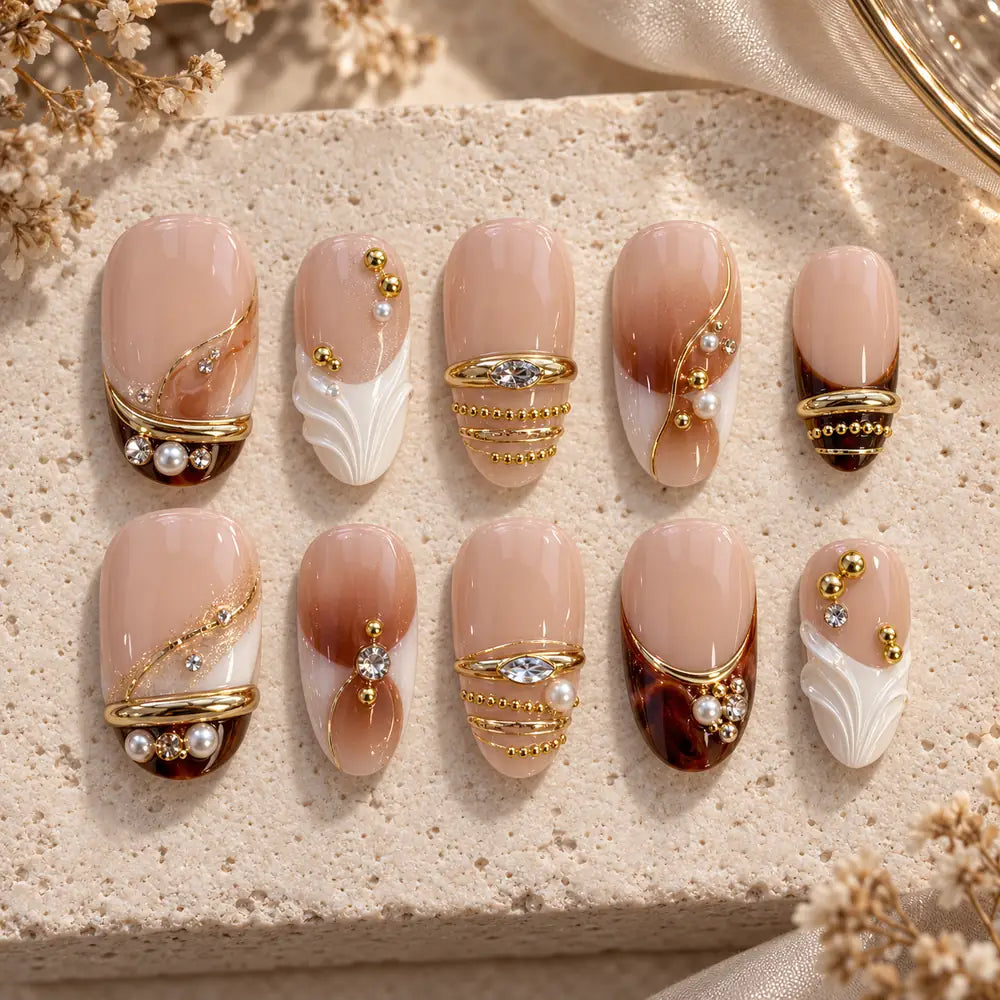 Gilded Tortoiseshell Boho Press On Nails — image 2