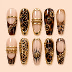 Gilded Tortoiseshell Leopard Boho Press On Nails — image 1