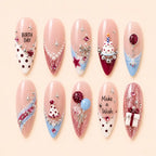 Glam Birthday Cake & Balloon Rhinestone French Tip Press On Nails