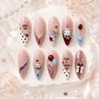Glam Birthday Cake & Balloon Rhinestone French Tip Press On Nails