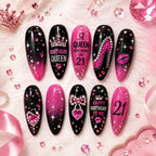Glam Birthday Crown & Rhinestone Glitter Press On Nails