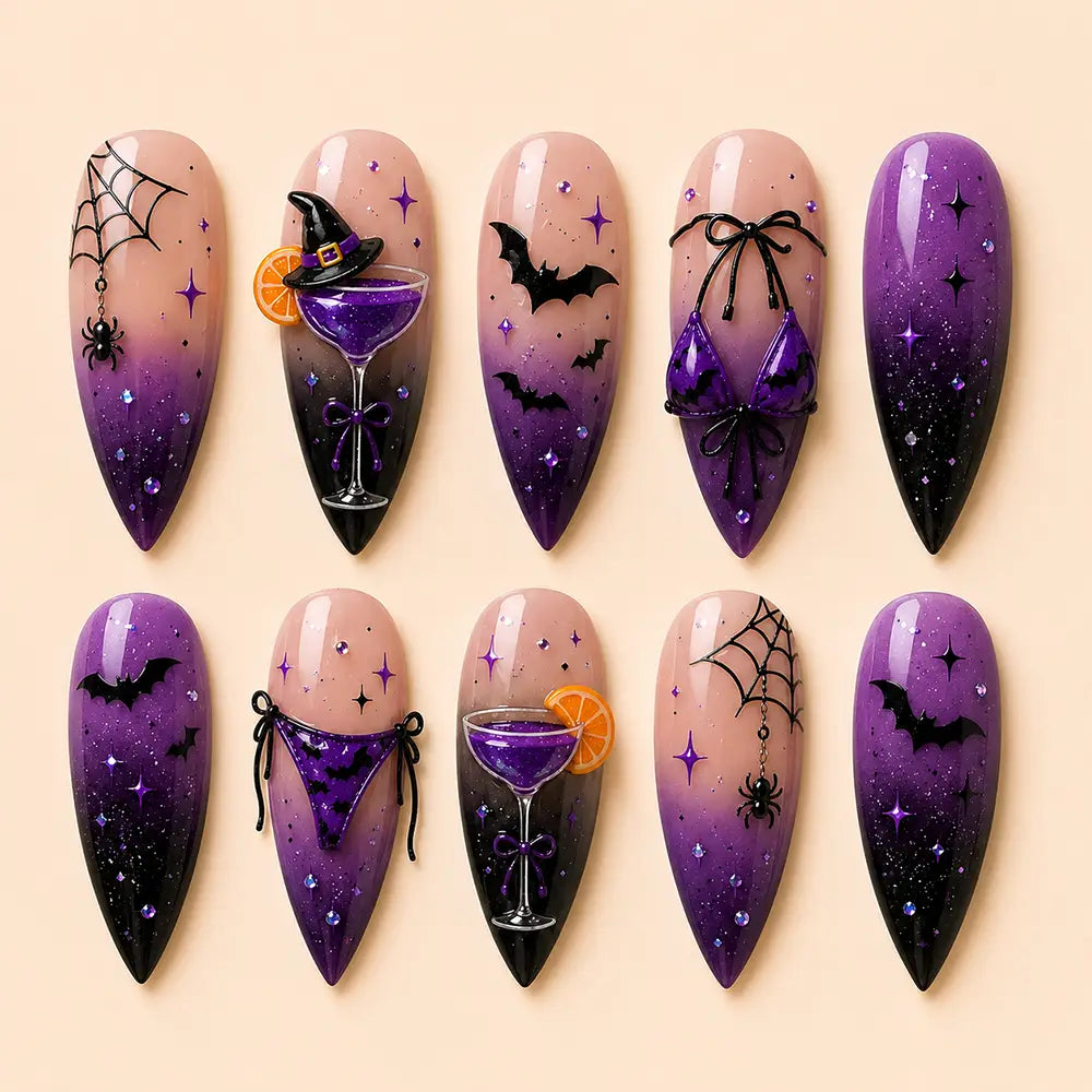 Glam Halloween Bat Cocktail Ombre Press On Nails