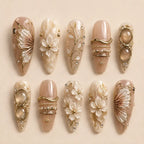 Golden Butterfly Blossom 3D Rhinestone Press On Nails — image 2