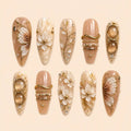 Golden Butterfly Blossom 3D Rhinestone Press On Nails — image 1