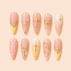 Golden Cross and Celestial Almond Press On Nails — image 1