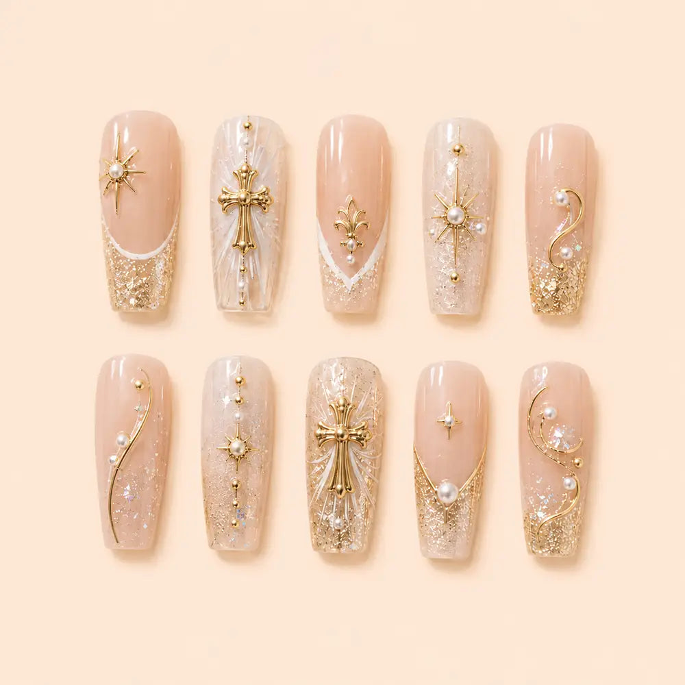 Golden Cross Pearl Glitter Press On Nails — image 1