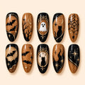 Golden Ghost & Black Cat Halloween Press On Nails — image 1