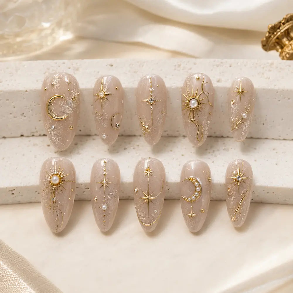 Golden Moon and Star 3D Press On Nails — image 2