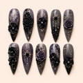 Gothic Black Rose Rhinestone Press On Nails