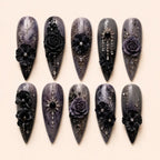 Gothic Black Rose Rhinestone Press On Nails
