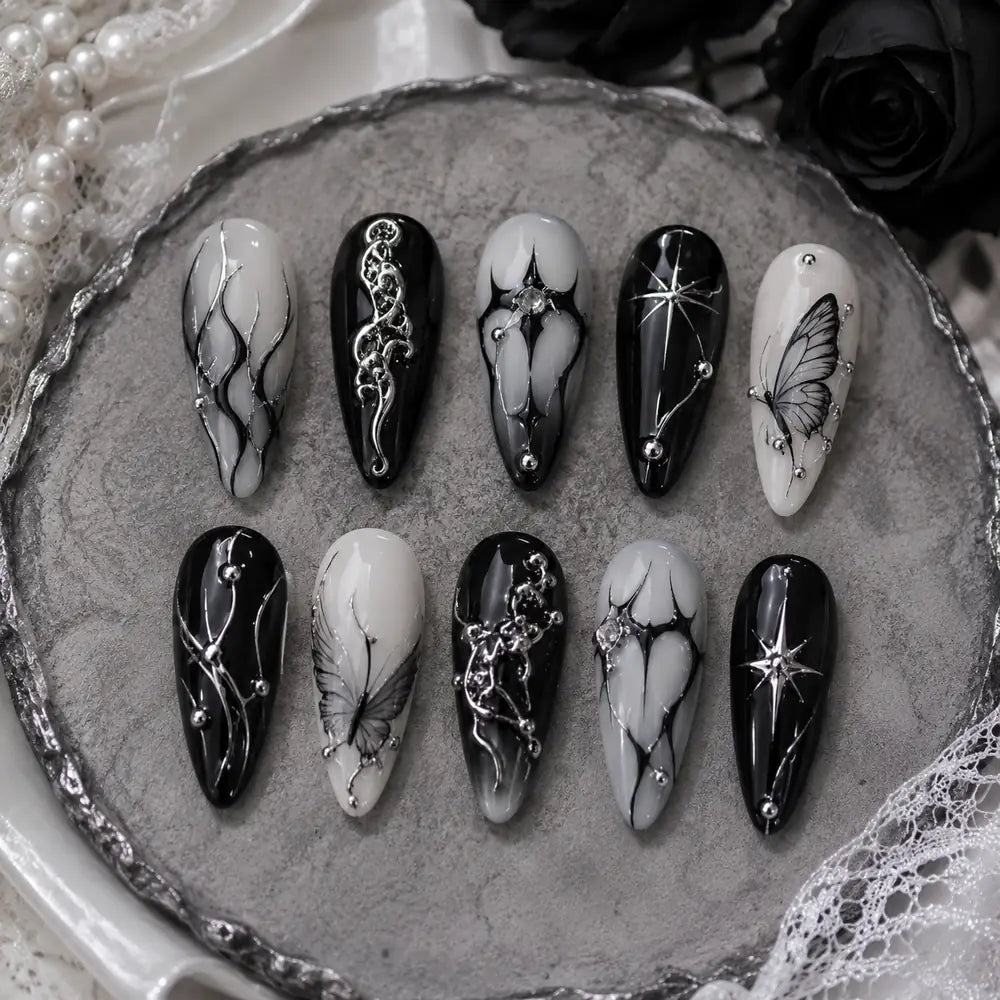 Gothic Butterfly Star 3D Rhinestone Press On Nails — image 2