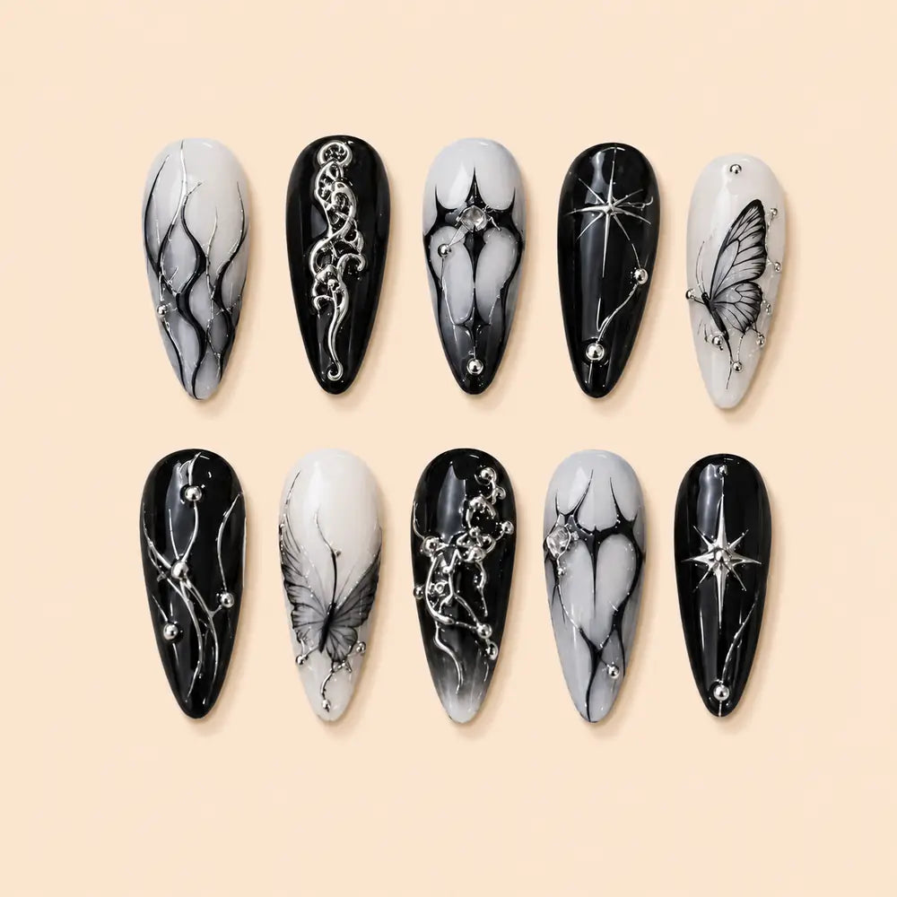 Gothic Butterfly Star 3D Rhinestone Press On Nails — image 1