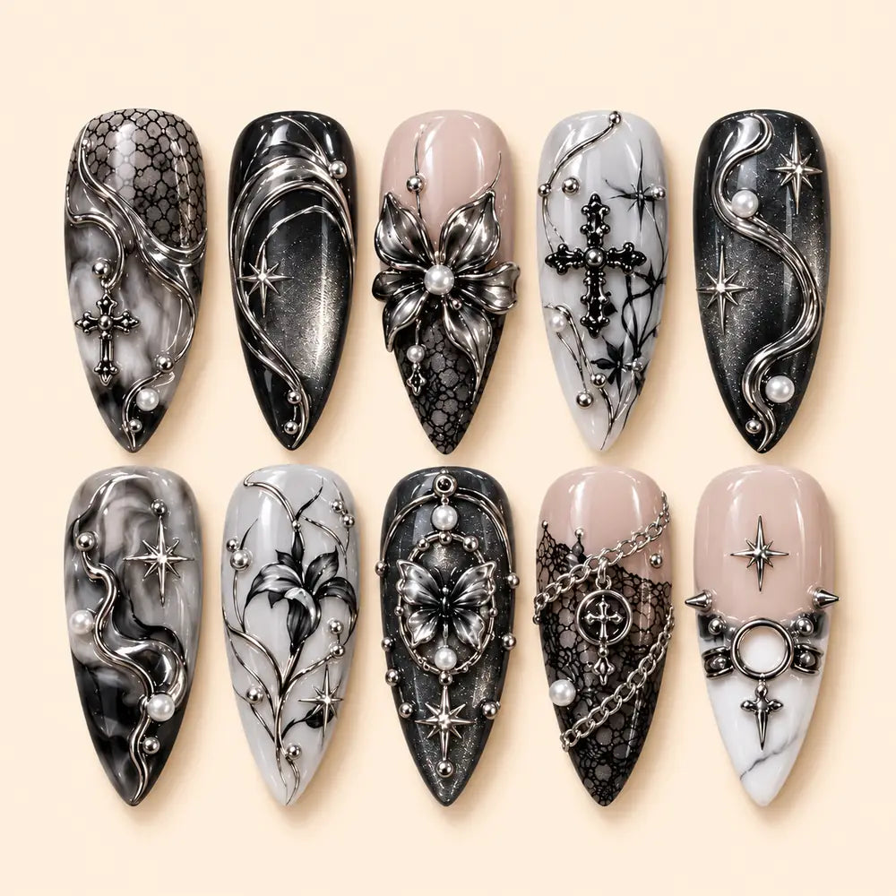 Gothic Cross and Butterfly 3D Press On Nails — image 1