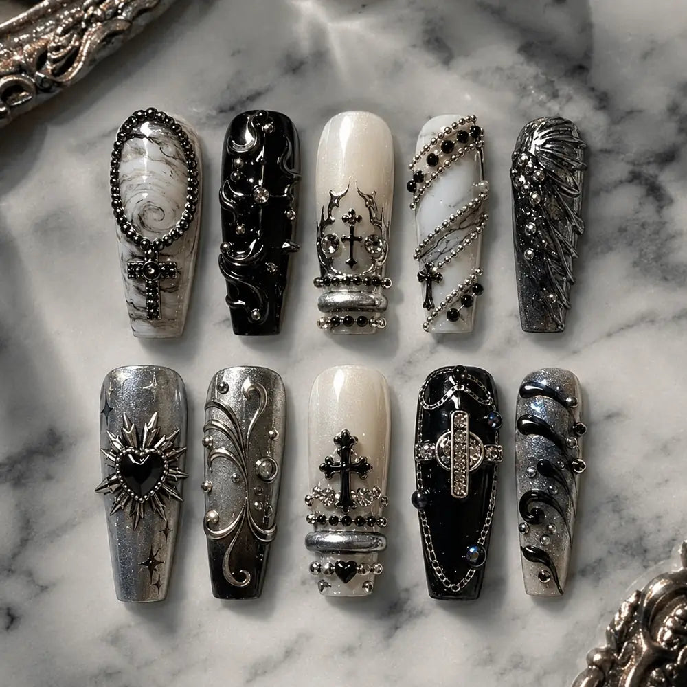Gothic Cross and Chain 3D Coffin Press On Nails — image 2