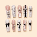 Gothic Cross & Black Heart Coffin Press On Nails — image 1