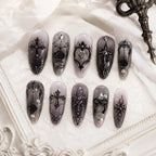 Gothic Cross Black Rose Heart 3D Rhinestone Press On Nails — image 2