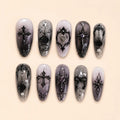 Gothic Cross Black Rose Heart 3D Rhinestone Press On Nails — image 1