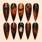 Gothic Halloween Bad & Skull Lace Glitter Press On Nails